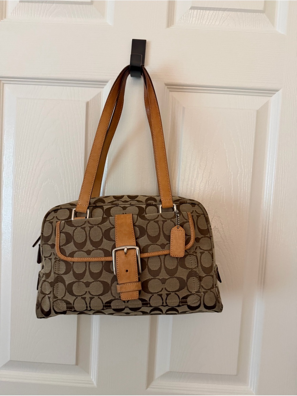 Coach - Tan and Brown Signature-Print Shoulder Bag